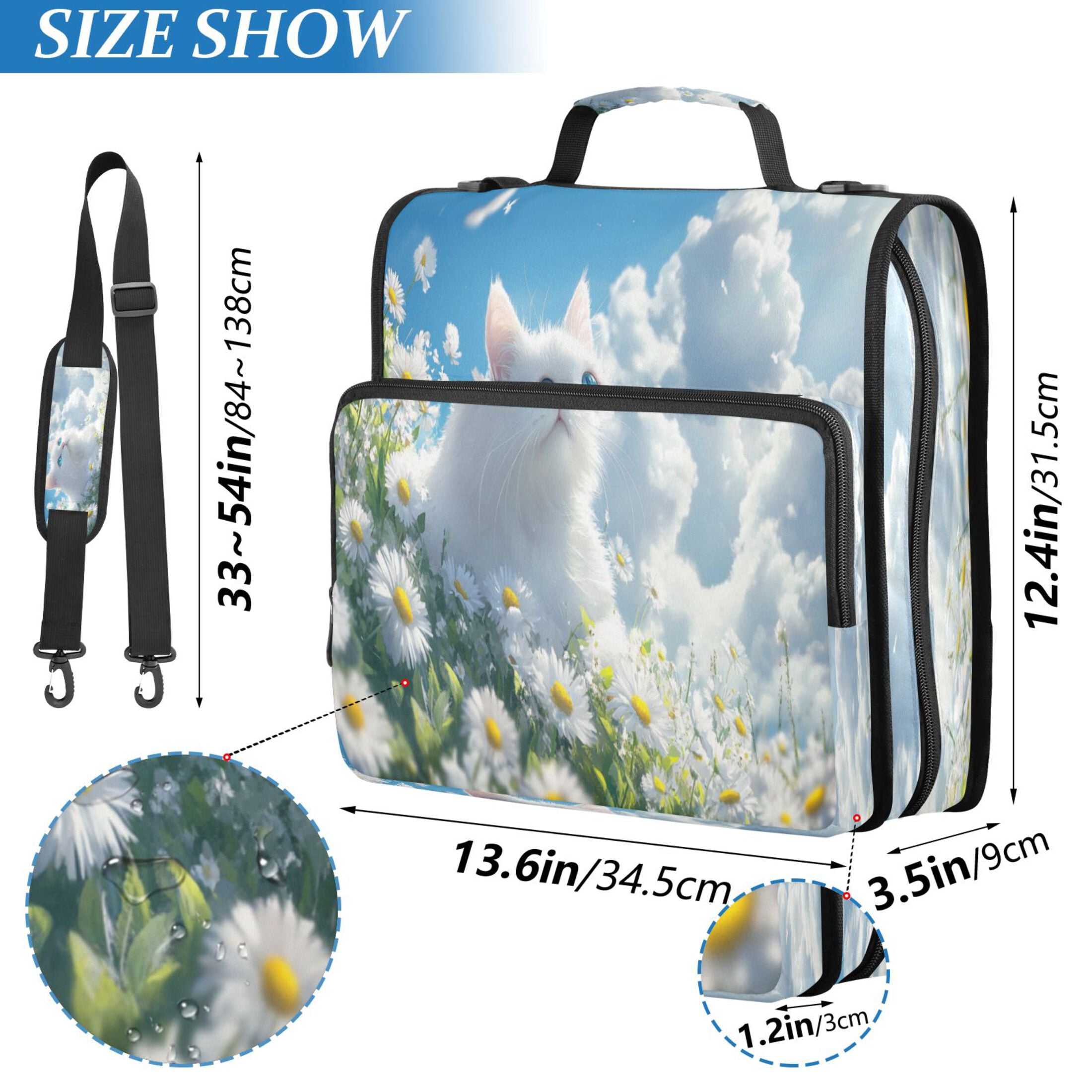 YAZAOO Zipper Binder trapper keeper Documents Organized Design White Cat in Daisy Field Printed
