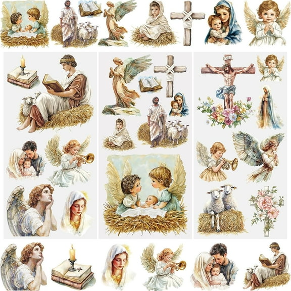 3 Sheets Rub On Transfer Stickers, Christianity Theme Waterproof Decals Furniture Craft Decorative, Junk Journals for DIY Scrapbooking, 15 * 30cm