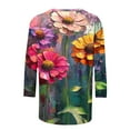 thumbnail image 4 of CYMMPU Tunic Tops 3/4 Sleeve Crew Neck Flower Printed Loose Fit Fall Trendy Shirts Spring Tops Blouses for Women Dressy Casual Lightweight Basic Tees Multicolor XXXXL, 4 of 5