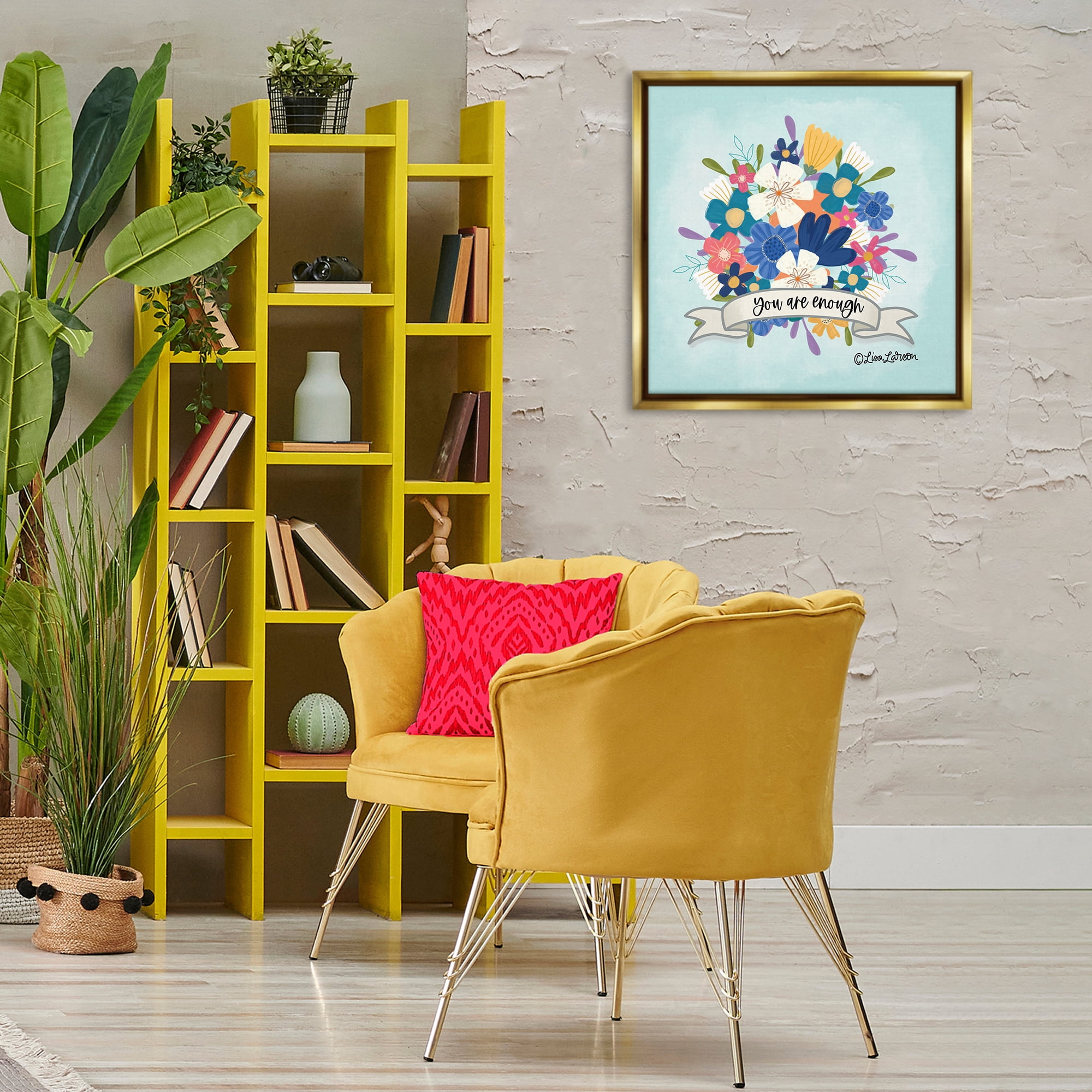 Stupell Industries Floral You Are Enough Plants & Flowers Painting Gold Floater Framed Canvas Art Print Wall Art, 25 x 25