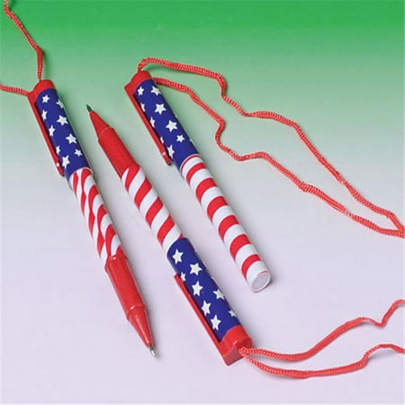 US Toy Company KA228 Patriotic Pen Necklaces - Pack of 12