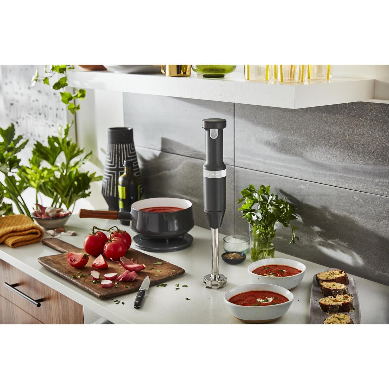 KitchenAid Cordless Variable Speed Hand Blender with Chopper and Whisk Attachment, Charcoal Grey, KHBBV83