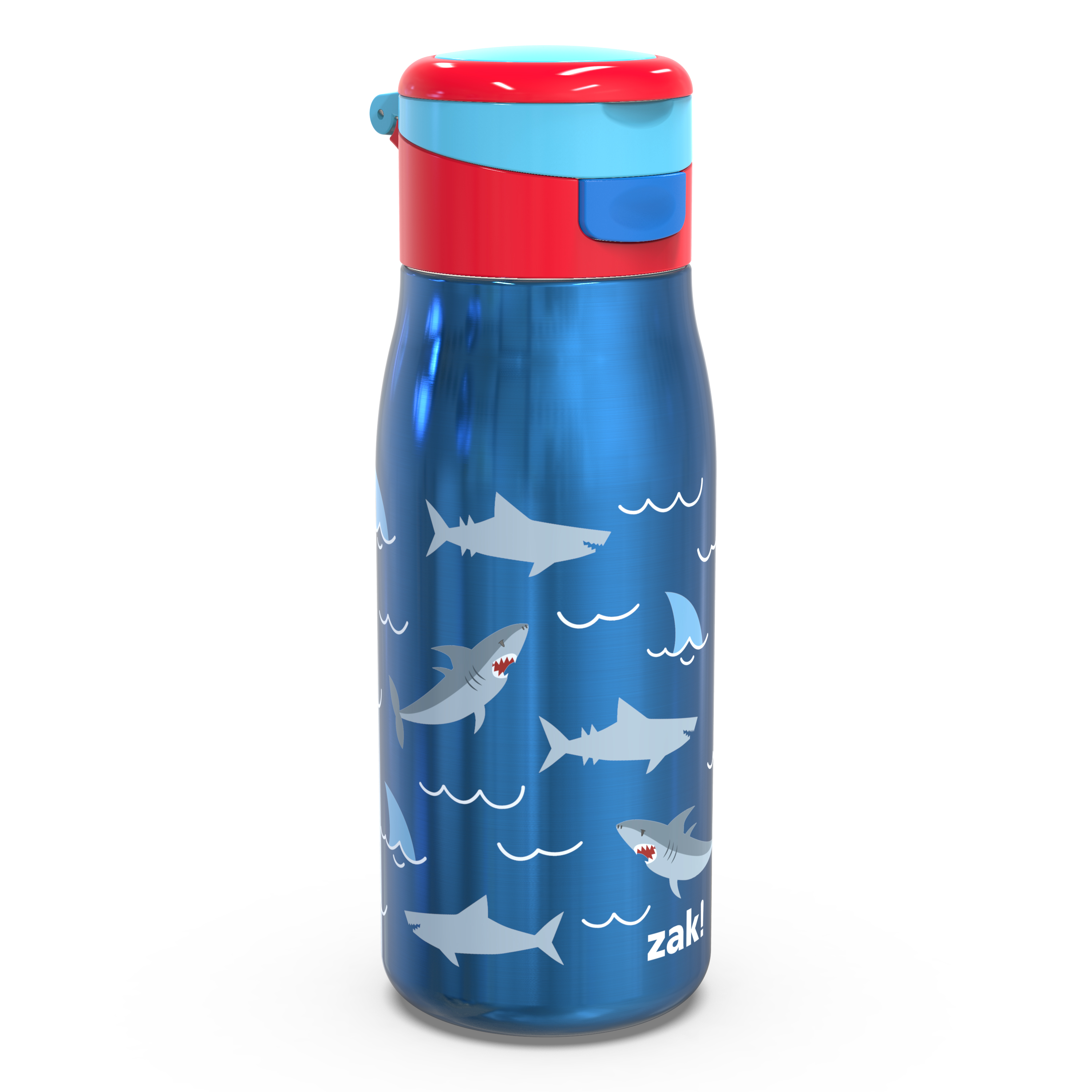 Zak Designs 13.5 Ounce Stainless Steel Insulated Water Bottle, Sharks