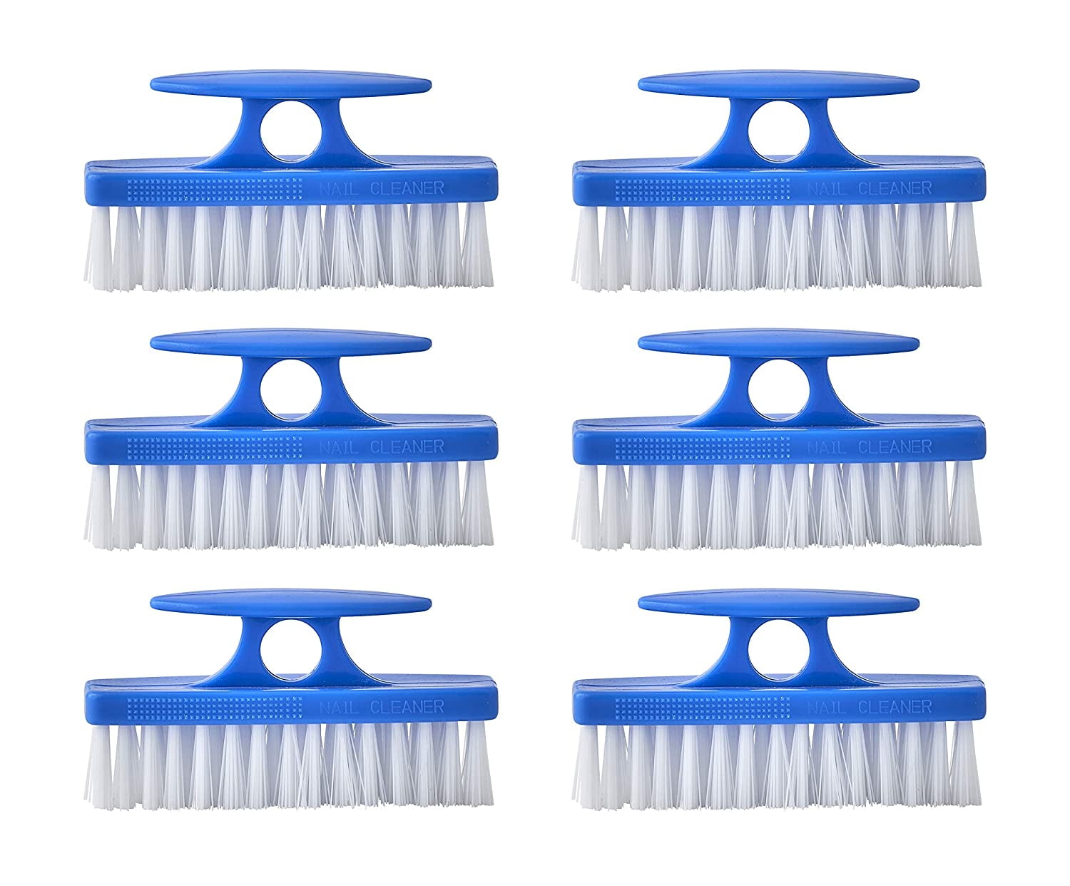 Superio Blue Nail Brush Cleaner with Handle, 6 Pack Durable Brush