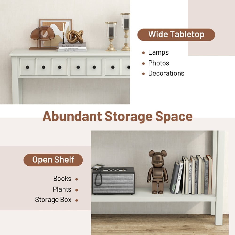 Spaco 60 Inch Long Sofa Table with 4 Drawers and Open Shelf for Living Room-White, Entryway Table Hallway Table, Storage-Friendly Hallway Table for Foyer & Entry Spaces