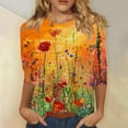 thumbnail image 2 of Tnhcen Women's Fall Floral Print Crewneck 3/4 Sleeve Loose Fit Basic Tops - Plus Size Friendly Autumn Shirts S-3XL, 2 of 5