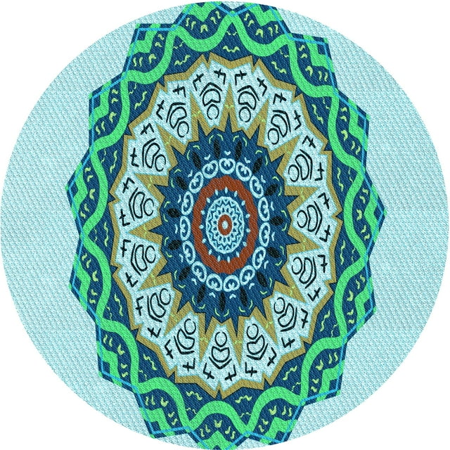 Ahgly Company Machine Washable Indoor Square Transitional Deep-Sea Green Area Rugs, 3' Square