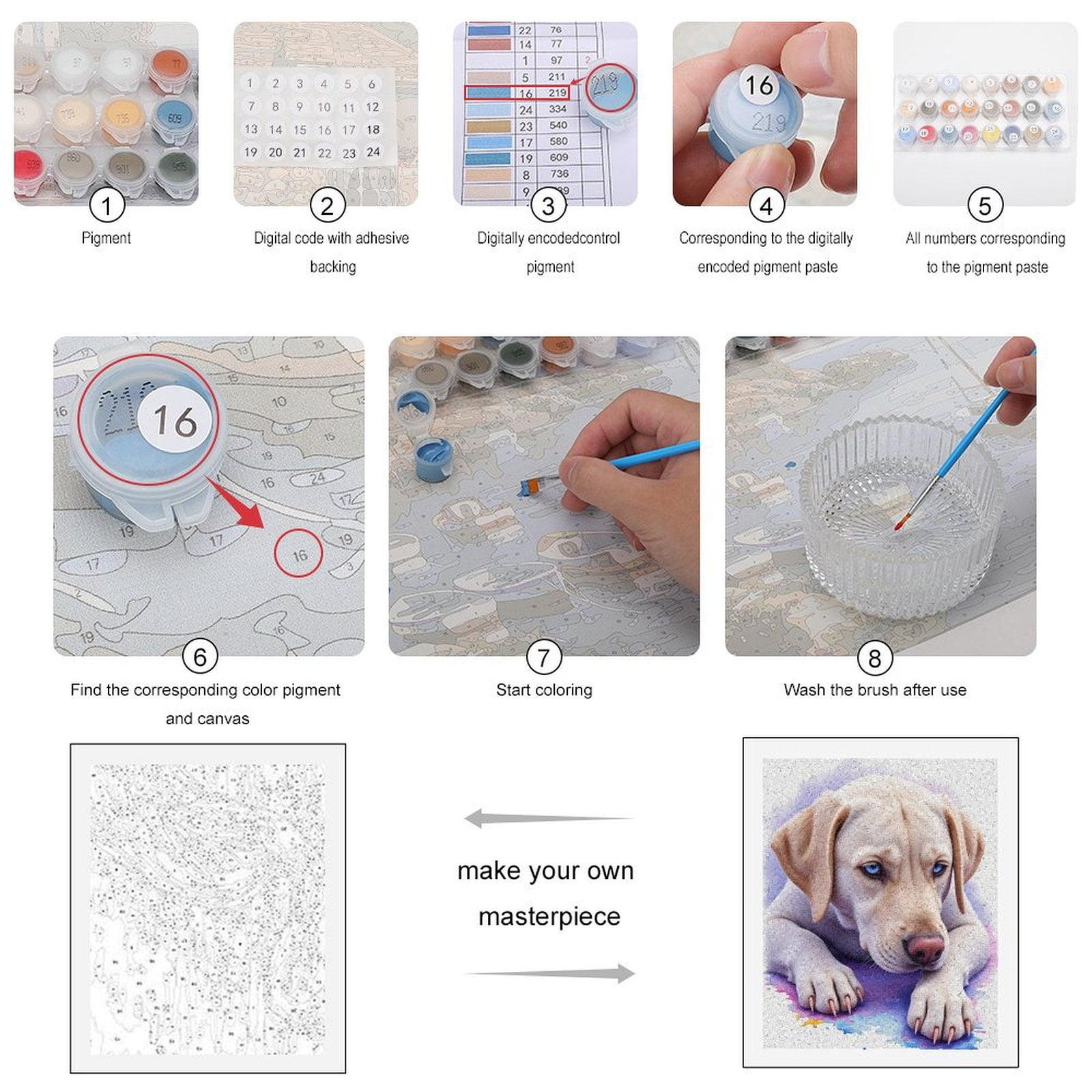Paint By Numbers Kit for Adults Beginner - Blue Eyed Dog Art Watercolor Painting DIY Canvas Painting Kits for Adults, Frameless Paint By Number for Adults for Home Wall Decor 16x20 Inch