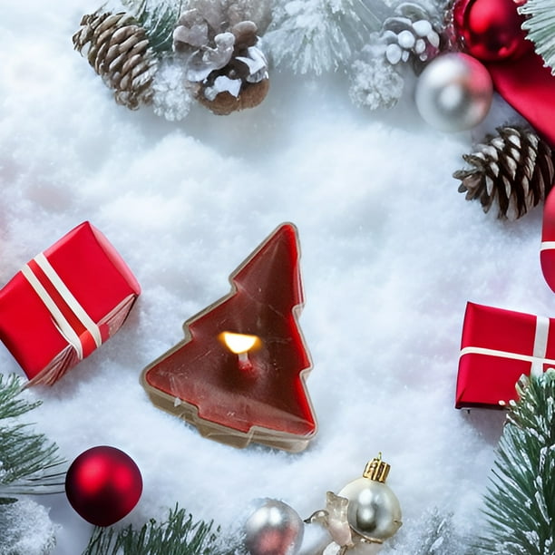 Adorno de vela de cera aromática para árbol de Navidad • Blanco rojo verde • 5x4x2cm • Aromaterapia y decoración festiva