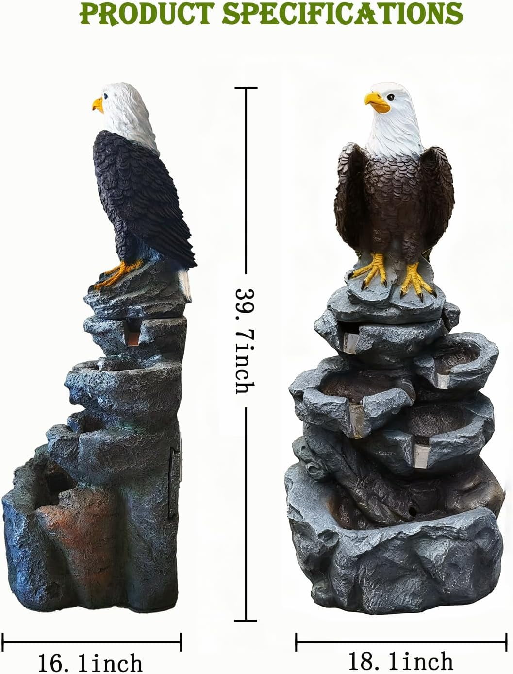 Eagle Outdoor Fountain with 5 Layers of LED Lights,Suitable for Gardens,Courtyards and Interior Decoration