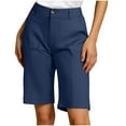 thumbnail image 3 of UVEASISHA Summer Shorts for Women Twill Casual Bermuda Shorts Solid Color Button Zip Short Pants with Pockets Pantalones de verano para mujer Navy L, 3 of 7
