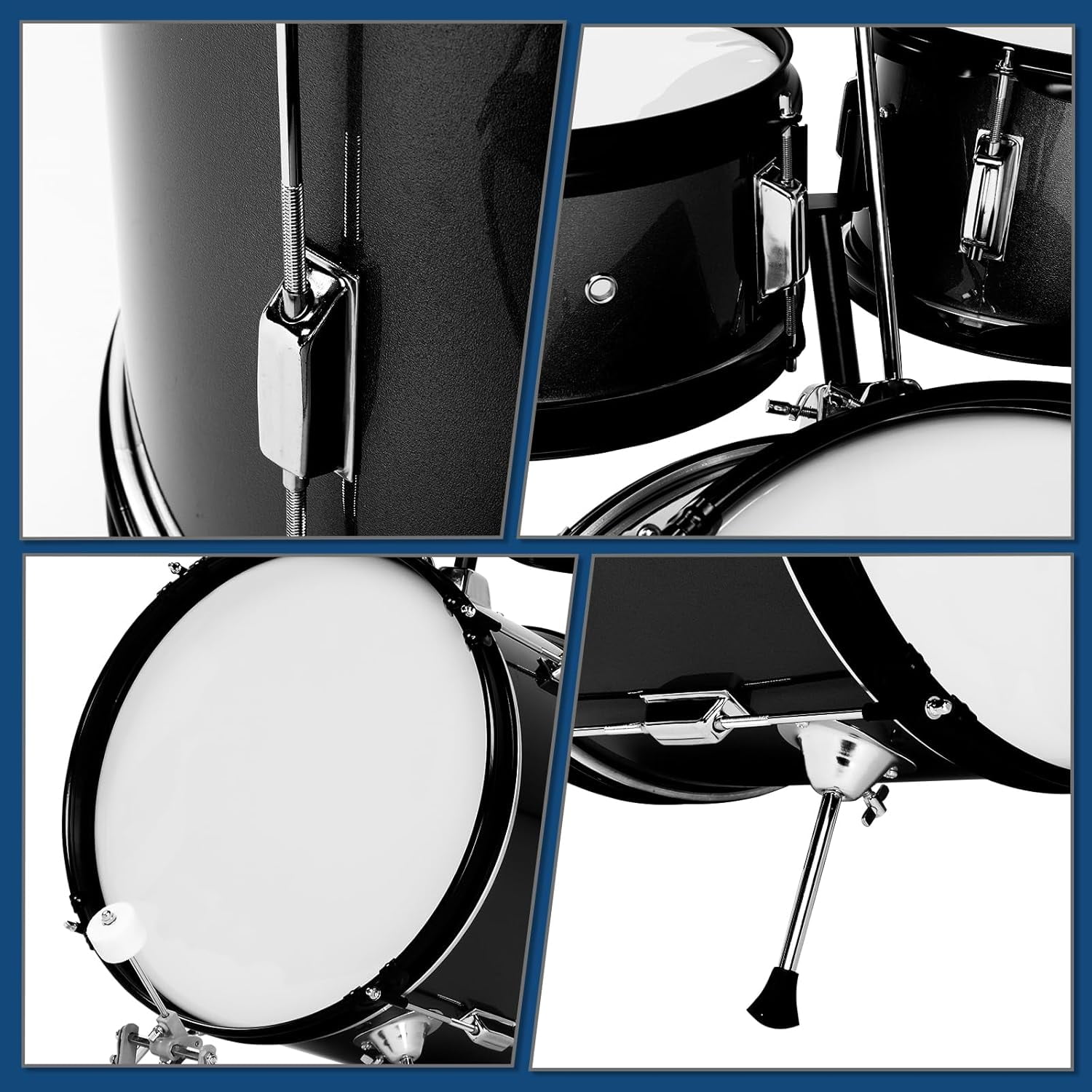 HarmonyStrings 5-Piece Complete Junior Drums Set, 14 Inch Beginners Drum Kit with Throne Stool, Pedal & Drumsticks, Drums Musical Instruments W/Cymbal, Hi-Hat, Floor, Tom and Snare Drum 16"x11" Black