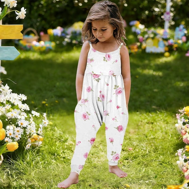 Mono para niñas pequeñas con estampado de flores, mono con tirantes, ropa de verano