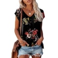 thumbnail image 2 of Womens Tops V Neck Plain Short Sleeve Casual Loose Basic Tee T Shirts for Women Black, 2 of 4