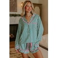 thumbnail image 6 of Women's Green Stripe Ruffled Pajama Short Set with Long Sleeve Shirt – Cozy Home Style, XL, 6 of 6