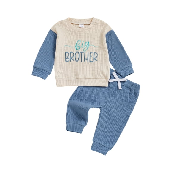 BemeyourBBs Toddler Boy Big Brother Outfits Spring Fall Winter Clothes Waffle Knit Letter Embroidery Long Sleeve Crewneck Sweatshirt Jogger Pants 2 Pcs Set Sweatsuit