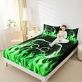 thumbnail image 4 of jejeloiu Gaming Full Size Sheets,Teen Video Game Bed Sheets,Green Cool Fire Sheet Sets For Boys Girls,Super Cozy Bedroom Decoration,4 Pieces, 4 of 7