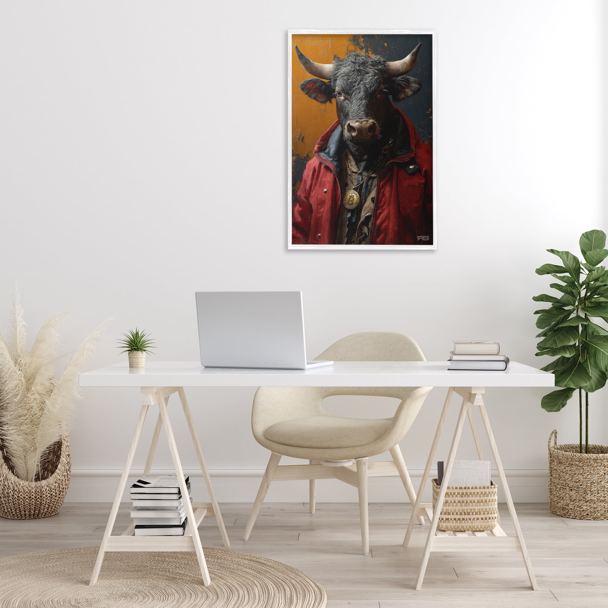 Stupell Industries Street Style Cattle Novelty Painting White Framed Art Print Wall Art, 20 x 30