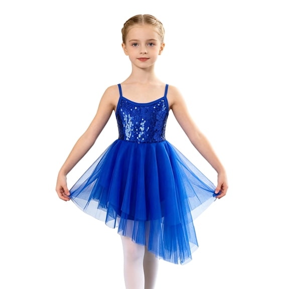 SiiRoh Children Girls Sequin Tulle Ballet Tutu Dress Girls Gymnastics Leotard Ballerina Party Stage Kids Dance Wear Dark Blue 3-4