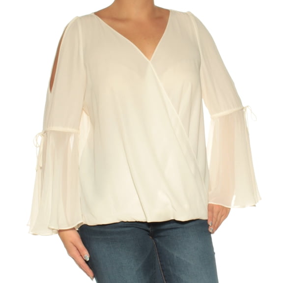 INC $69 Womens New 1216 Ivory Cold Shoulder V Neck Bell Sleeve Casual Top L B B