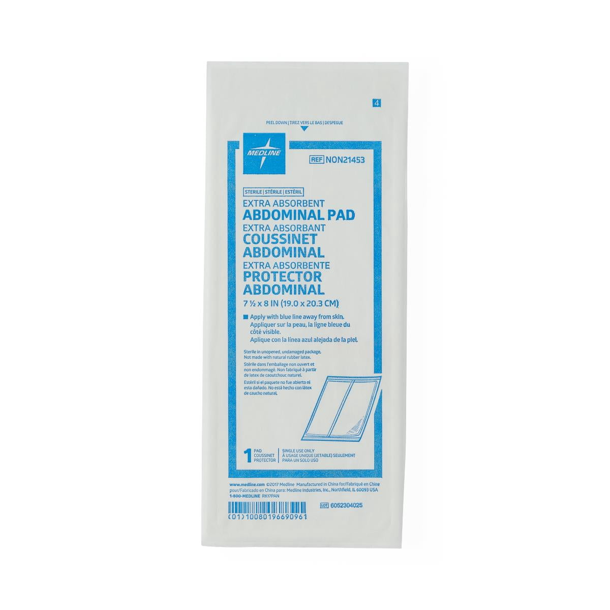 Medline Sterile Abdominal Pads, 240 Count, 8in x 7.5in, Extra Absorbent, for Wounds and First Aid