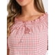 thumbnail image 5 of BLUSA DE CUADROS GINGHAM PARA MUJER CON VOLANTES EN EL CUELLO REDONDO Y MANGA ABULLONADA XS ROSA, 5 of 6