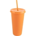 thumbnail image 1 of Vasos de plástico Atmos Homeware con tapa y popote 24 Oz Paquete de 50 color Naranja, 1 of 6