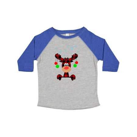 

Inktastic Cute Flannel Reindeer with Christmas Bulbs and Snowflakes Gift Toddler Boy or Toddler Girl T-Shirt