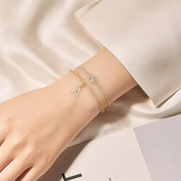 TINGN Gold Initial Bracelets for Women Girls 14K Gold Plated