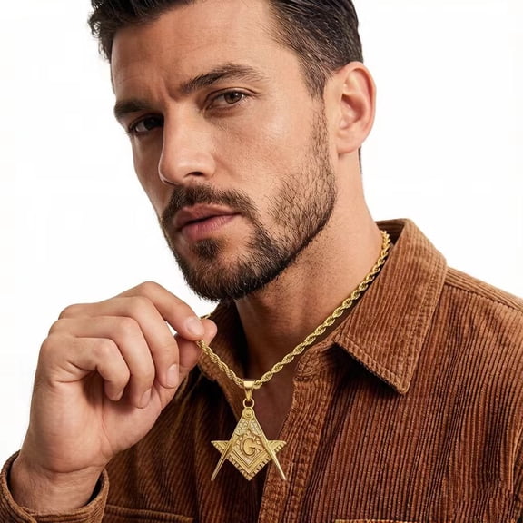 Trendy Men's 14K Yellow Gold Lion Head Charm Pendant Necklace Chainmasonic Jewelry Accessories
