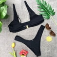 thumbnail image 5 of Minjewel Women's Sexy Solid Color High Waist Bikini Set with Gold Lock Detail, Fashion Swimsuits for Women for Beach, Pool & Summer,Black L, 5 of 8