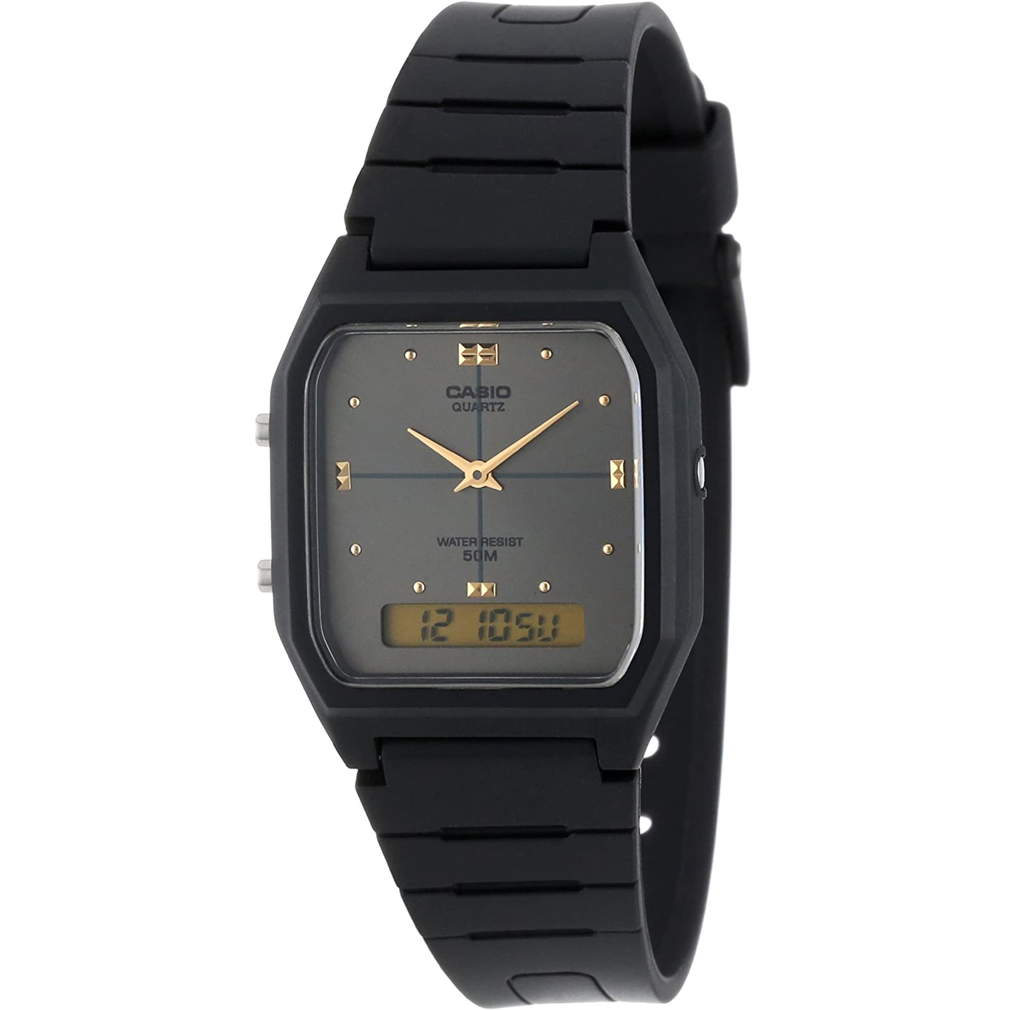 Casio Men's Analog-Digital Quartz Dual Time Black Resin Watch AW48HE-8A