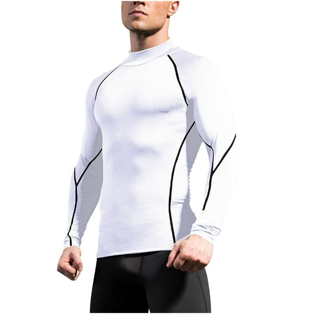 pstuiky camisa de manga larga para hombre, Camisa deportiva transpirable de manga larga y cuello redondo para hombre, color liso Tops de talla grande para hombre l
