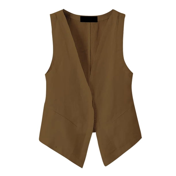 Camisetas sin mangas de lino para mujer: chaqueta asimétrica sin mangas con botones, corte regular informal para primavera/verano/otoño