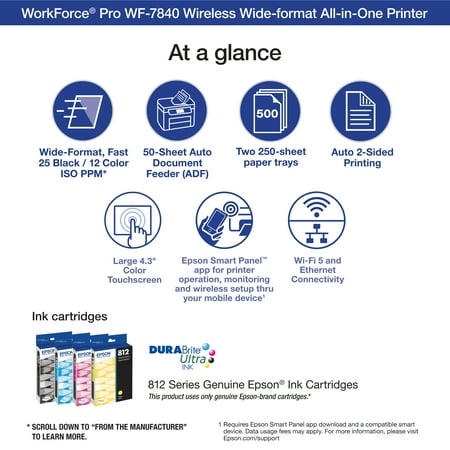 Epson - WorkForce Pro WF-7840 Wireless Wide-format All-in-One Printer