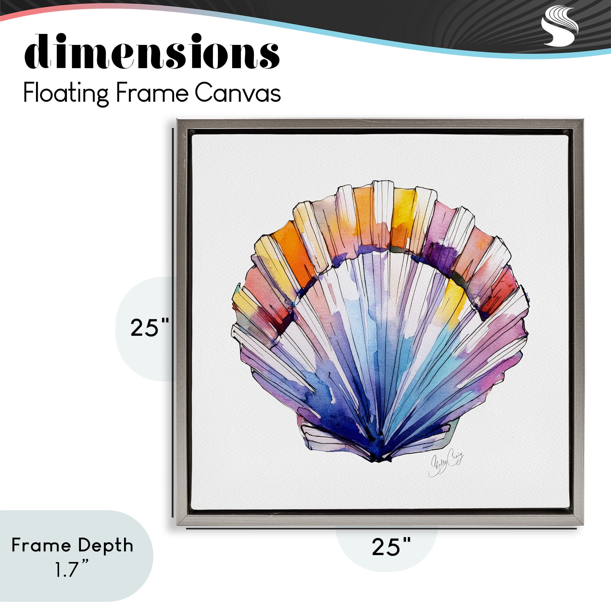 Stupell Industries Coastal Scallop Watercolor Gray Framed Floater Canvas Wall Art, design by Shelly Craig