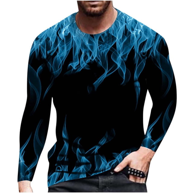 Camiseta de diario unisex para hombre Estampados gráficos en 3D Tops de manga larga Casual Bloue Pompotops oipoqjl4657
