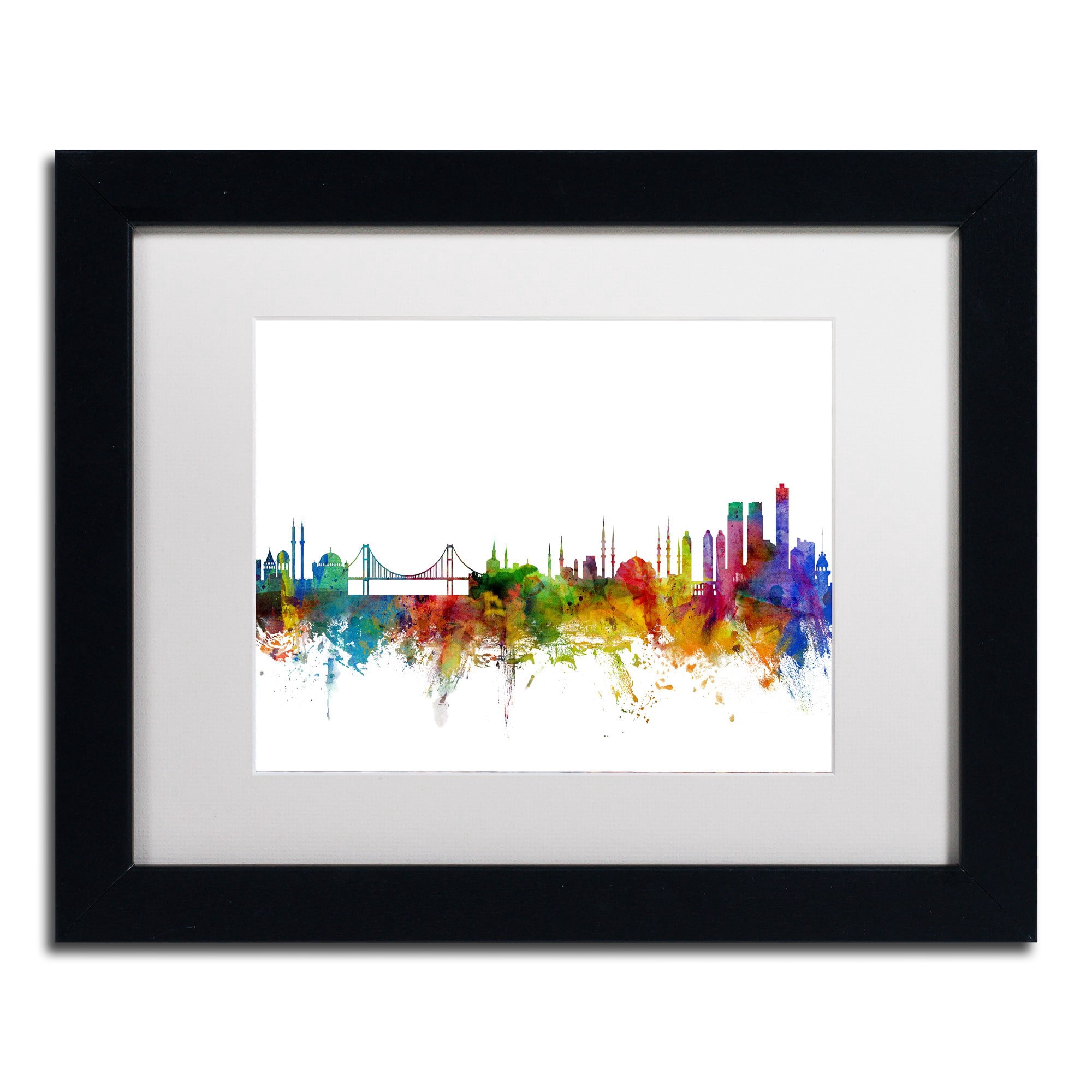 Trademark Fine Art "Istanbul Turkey Skyline II" Canvas Art by Michael Tompsett White Matte, Black Frame