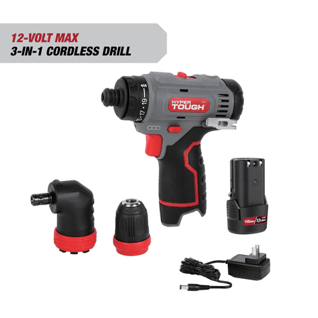 Hyper Tough 12V Max Lithium-Ion 3-in-1 Multi-Head Power Drill Set with 1.5Ah Battery and Charger