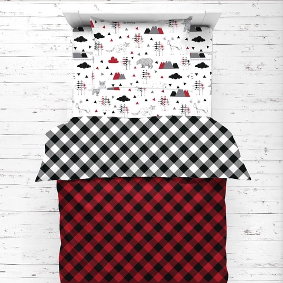 Toddler Bedding/Sheet Set 100% Cotton Percale, Lumberjack Red/Black/Grey