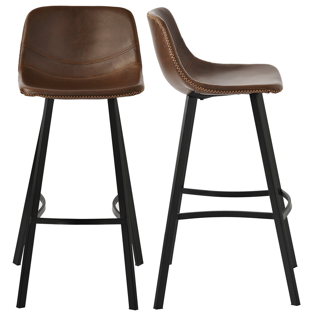 Kepooman Vintage Leatherier Height Bar Stools with Low Backrest & Footrest for Kitchen Pub, Set of 2, 16" L x 18.8" W x 40.5" H, Light Brown Kepooman Vintage Leatherier Height Bar Stools with Low Backrest & Footrest for Kitchen Pub, Set of 2, 16" L x 18.8" W x 40.5" H, Light Brown