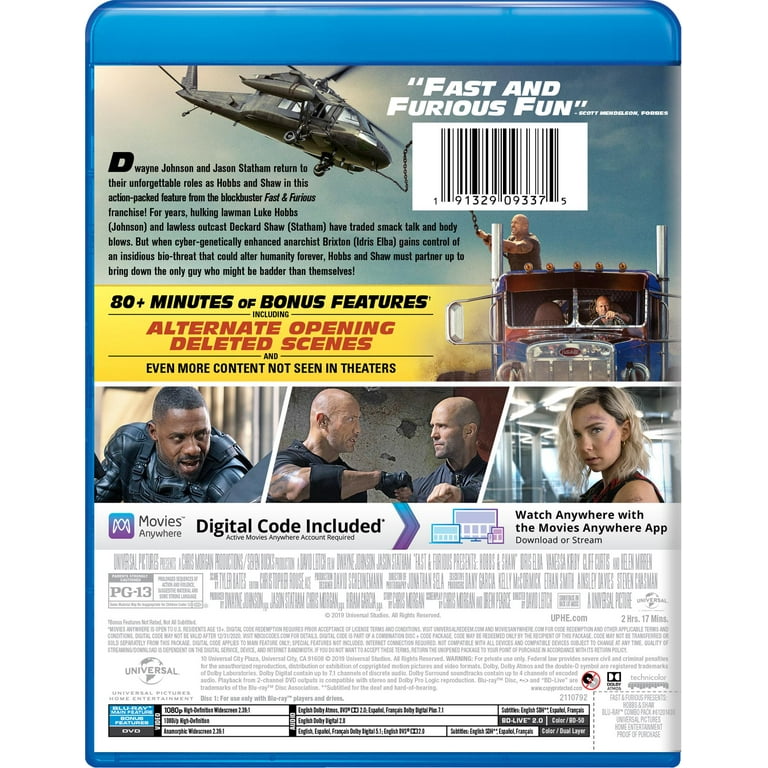 Fast Furious Presents Hobbs Shaw Blu ray DVD Digital Copy Walmart