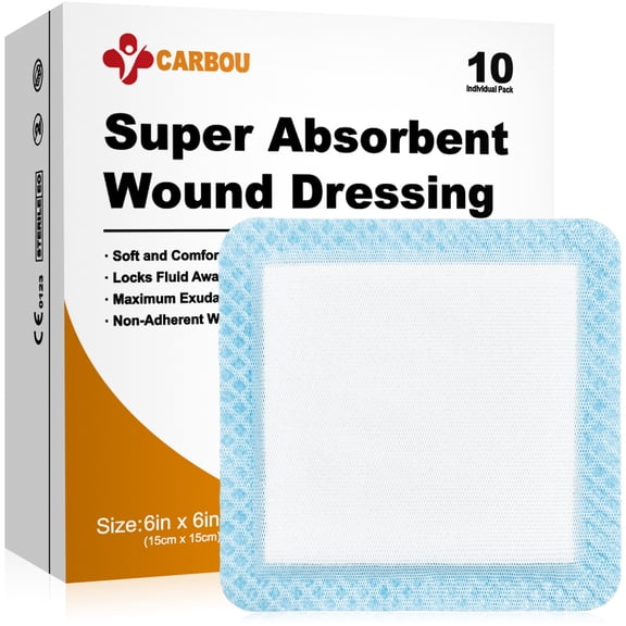 Carbou 6"x 6" Super Absorbent Wound Dressing Pads, 10pcs Non Adhesive Absorbent Bandages for Wound Care