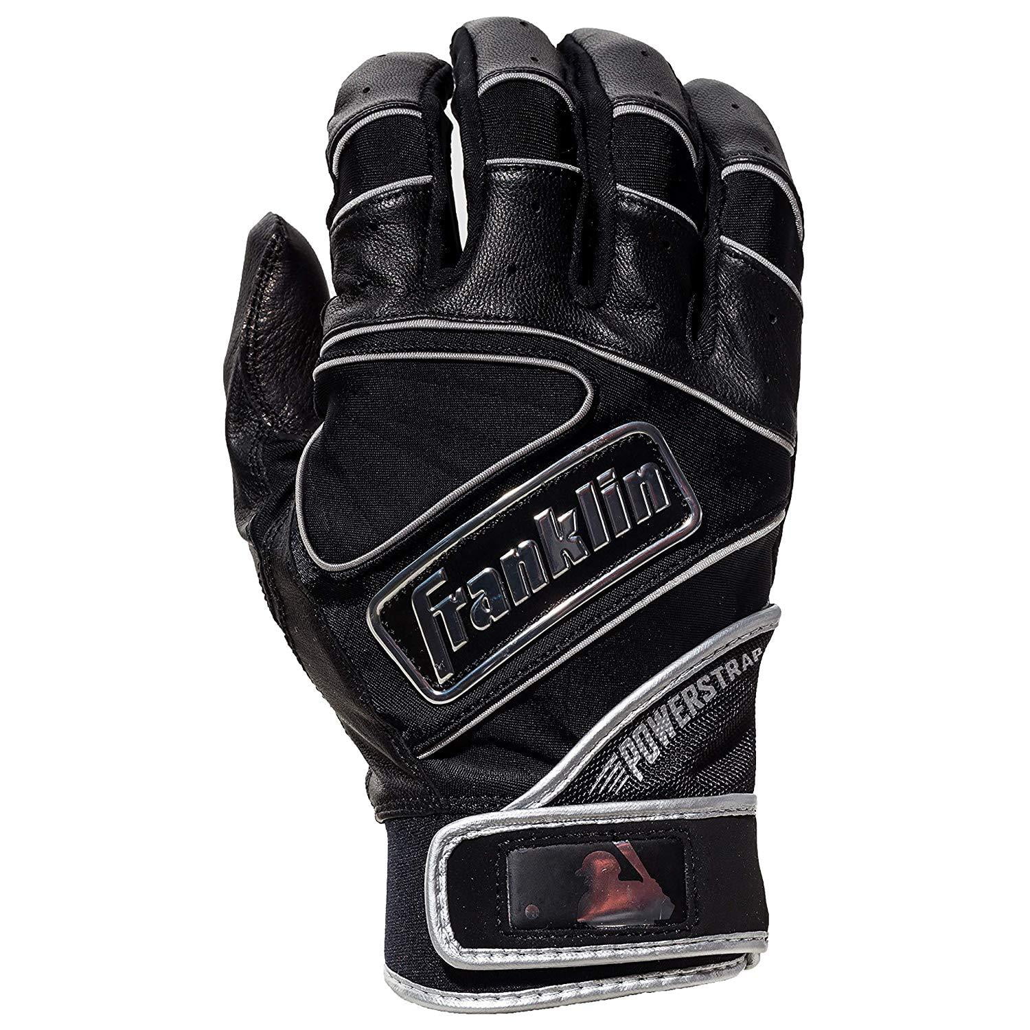 Franklin Sports Power strap Series Batting Gloves, Chrome Black, Adult