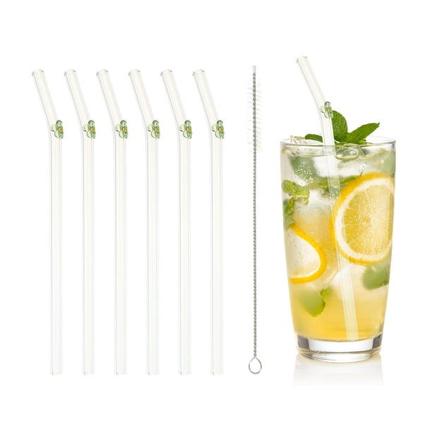Uxcell 6 Pcs Popotes de Vidrio Reutilizables, Popote de Vidrio de 7.87" Resistente a Roturas, Popotes Lindos y Transparentes para Whisky, Café, Jugo, Refrescos y Té, Verde