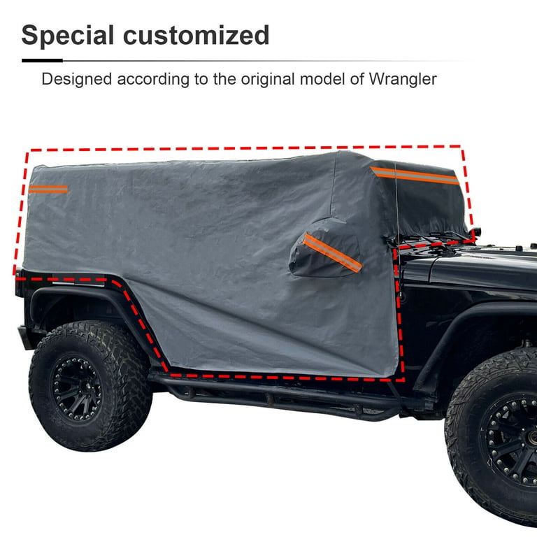 100% Waterproof Half Car Cover for Jeep Wrangler JK JL 4 Door 2008-2023,  Car Outdoor Rain Sunshade Cover Gray