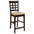 thumbnail image 3 of Cappuccino &amp; Beige Counter Stools (Set of 2) - 25" Seat, Mocha Fabric, Wood Frame, Dining Room, Transitional Style, Casual Kitchen Island Seating, 3 of 11