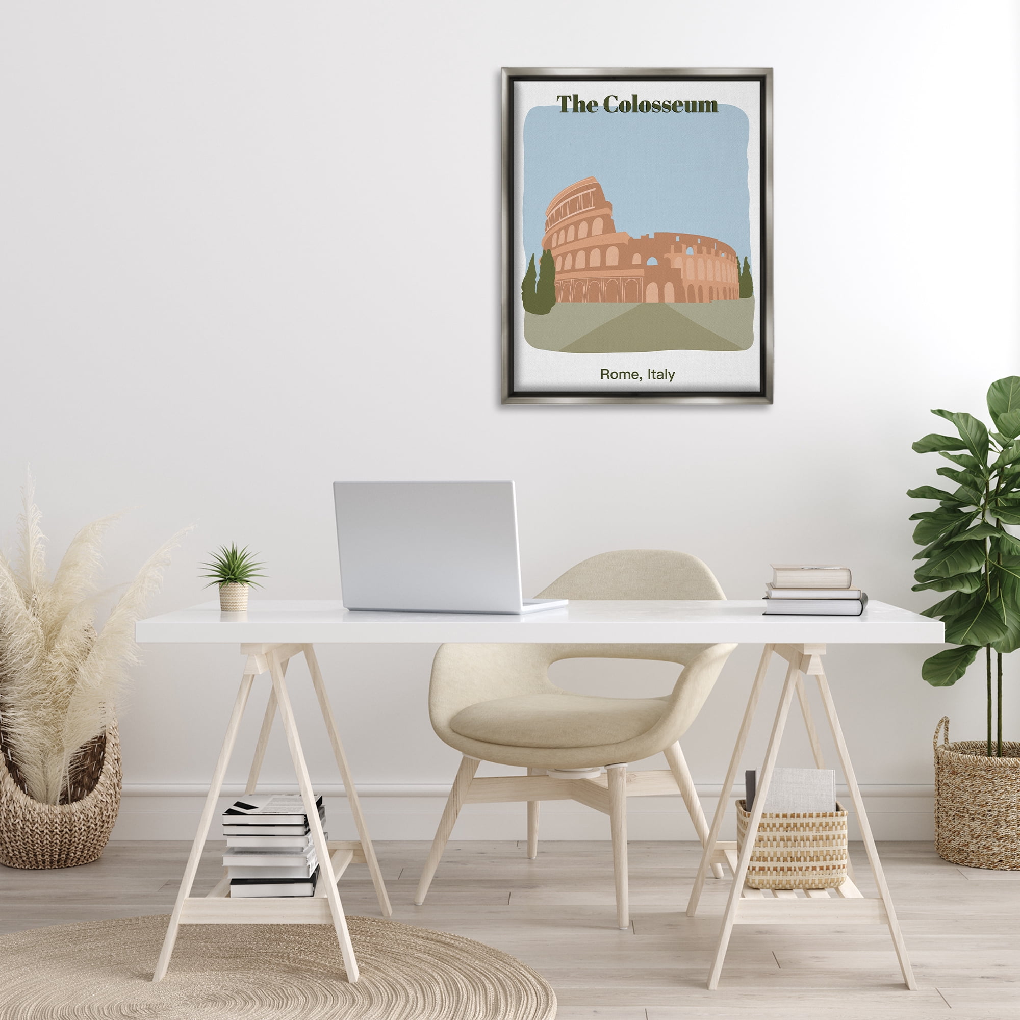 Stupell Industries The Colosseum Architecture Town & City Painting Gray Floater Framed Art Print Wall Art, 25 x 31