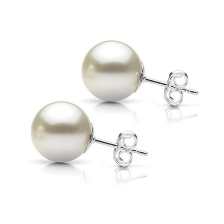 Pearl Chad Smith Harry Chad Enterprises 32676 12 mm Freshwater Round Cut Pearl Women Studs Earrings - 14K White Gold ()