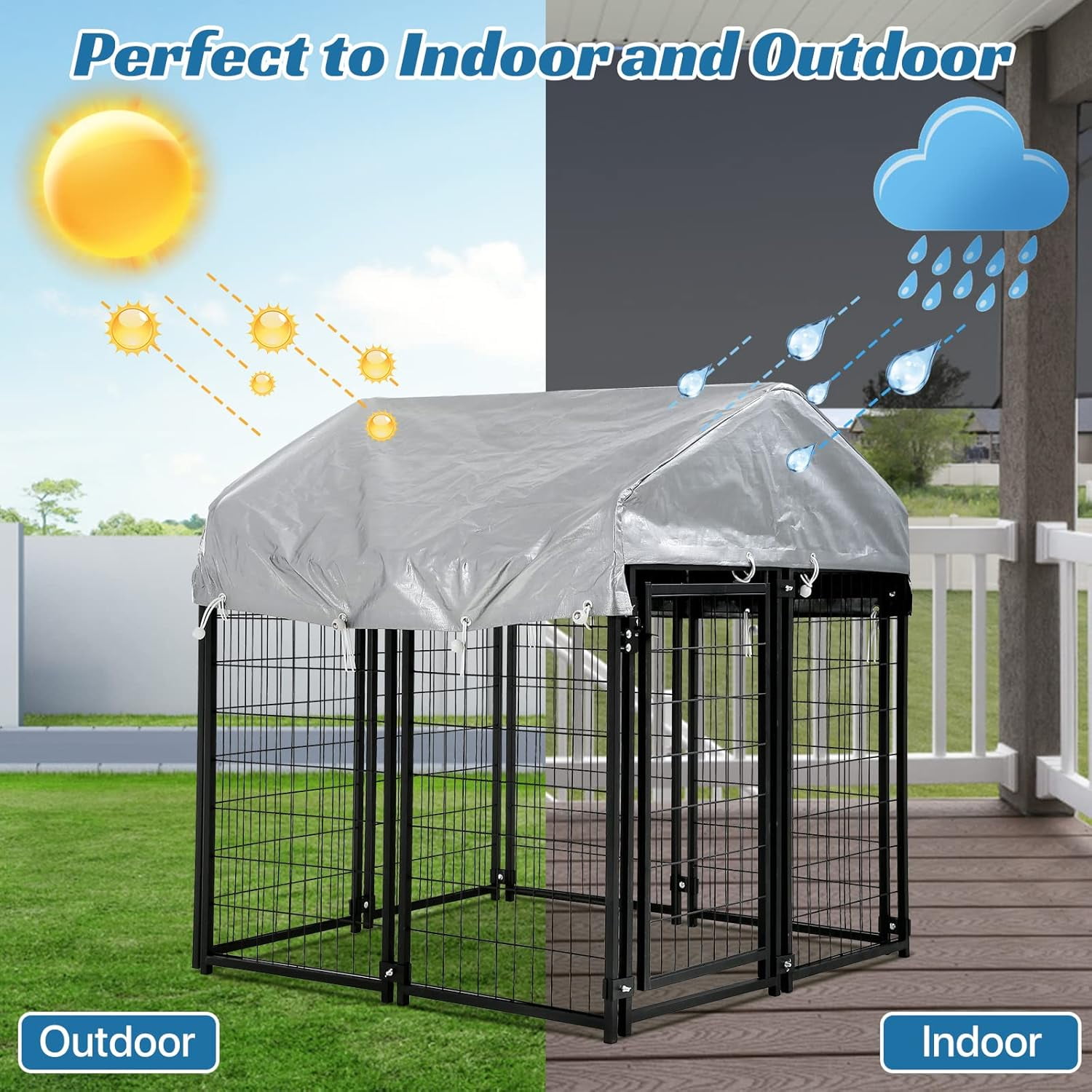 Dkelincs Large Dog Kennel 4.3' x 4' x 4' Heavy Duty Outdoor Dog Crate Cage with Roof and Waterproof Cover, Black